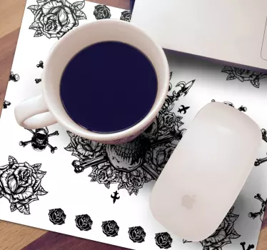 Tapis de souris original roses de crâne détaillées - TenStickers