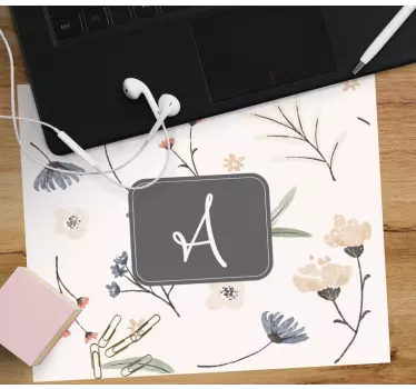 Tapis de souris personnalisable monogramme floral - TenStickers