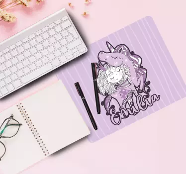Tapis de souris personnalisable licorne et fille - TenStickers