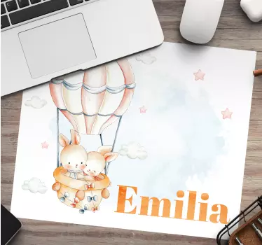 Tapis de souris personnalisable montgolfière lapin - TenStickers