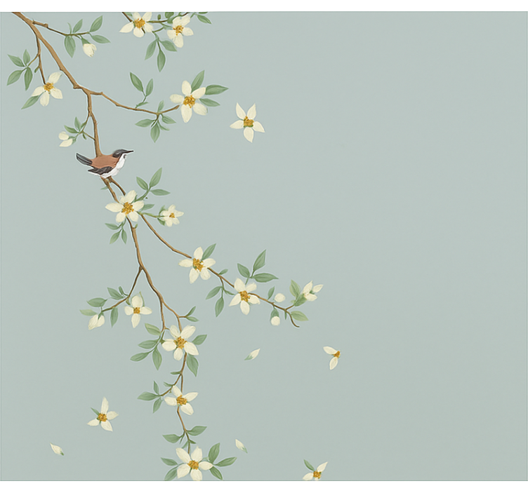 Store enrouleur couple oiseaux des branches en fleurs - TenStickers