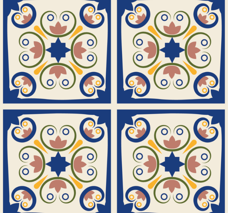 Store enrouleur moderne fleurs roses carreaux portugais - TenStickers