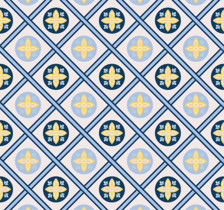 Store enrouleur moderne carrelage portugais bleu bébé et jaune - TenStickers