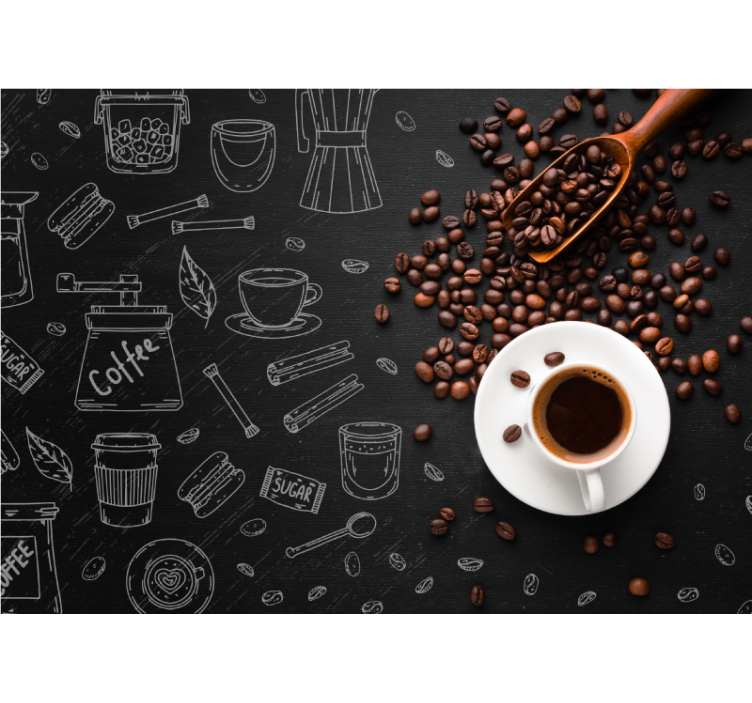 Store enrouleur cuisine grains de café et doodles - TenStickers