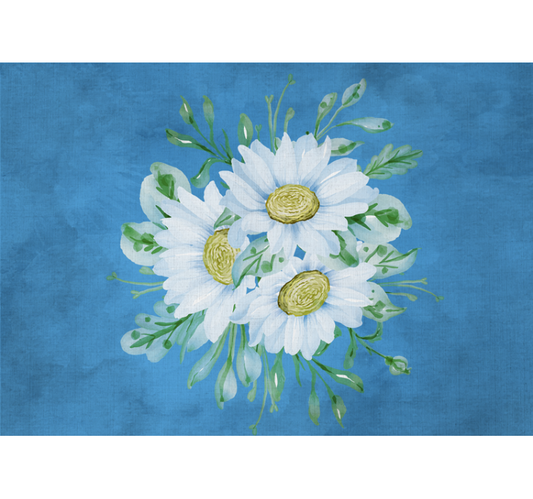 Store enrouleur cuisine fleurs blanches sur fond bleu - TenStickers