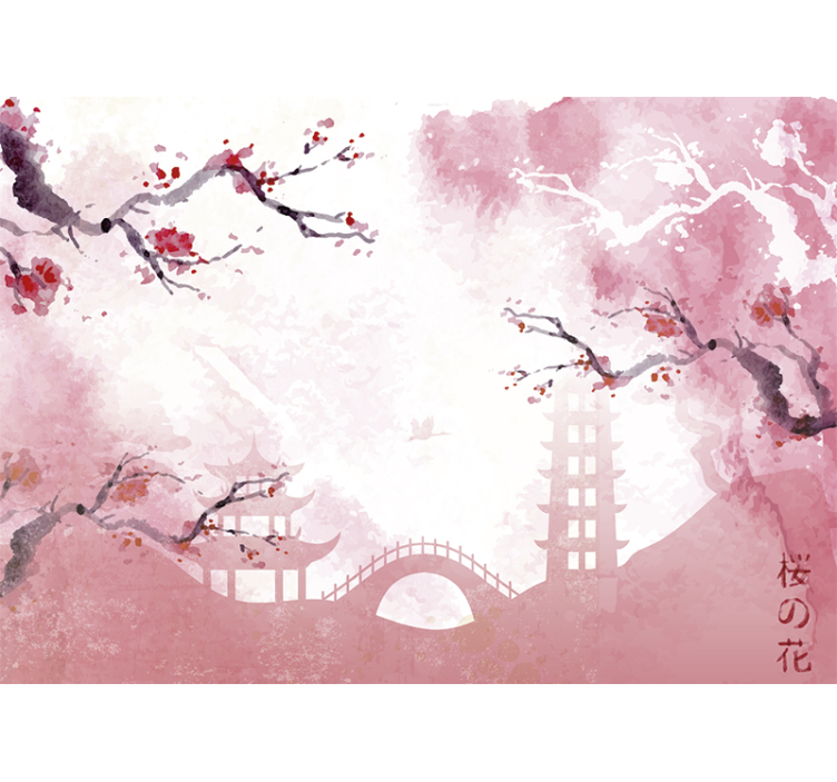 Store enrouleur bureau panorama de fleurs de cerisier - TenStickers