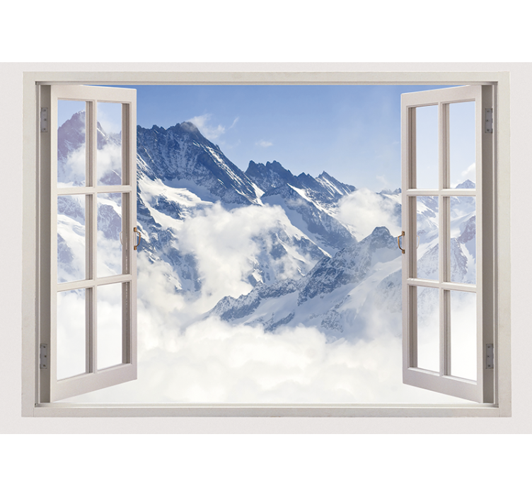 Store enrouleur bureau montagne fenêtre ciel bleu - TenStickers