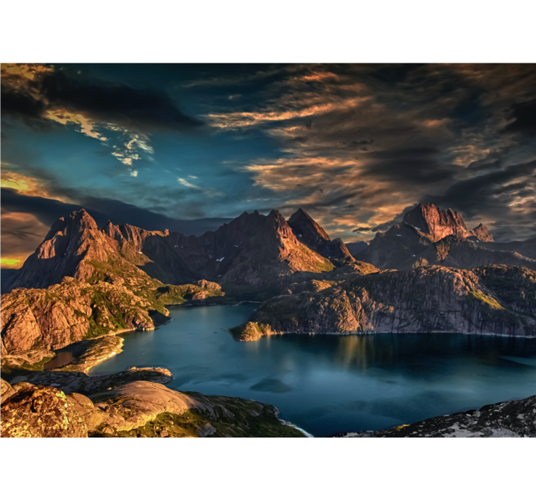 Store enrouleur bureau paysage norvégien mer et montagnes - TenStickers