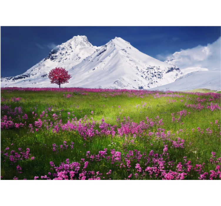 Store enrouleur bureau paysage de fleurs en montagne - TenStickers