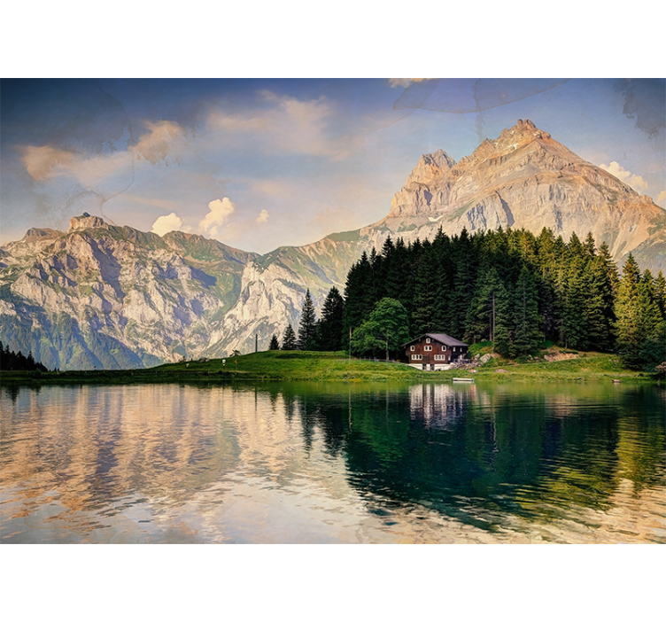 Store enrouleur bureau maison au bord du lac avec montagnes - TenStickers