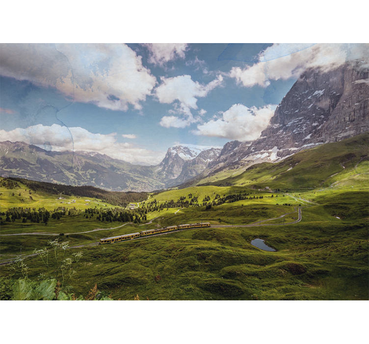 Store enrouleur bureau champ vert montagnes train - TenStickers