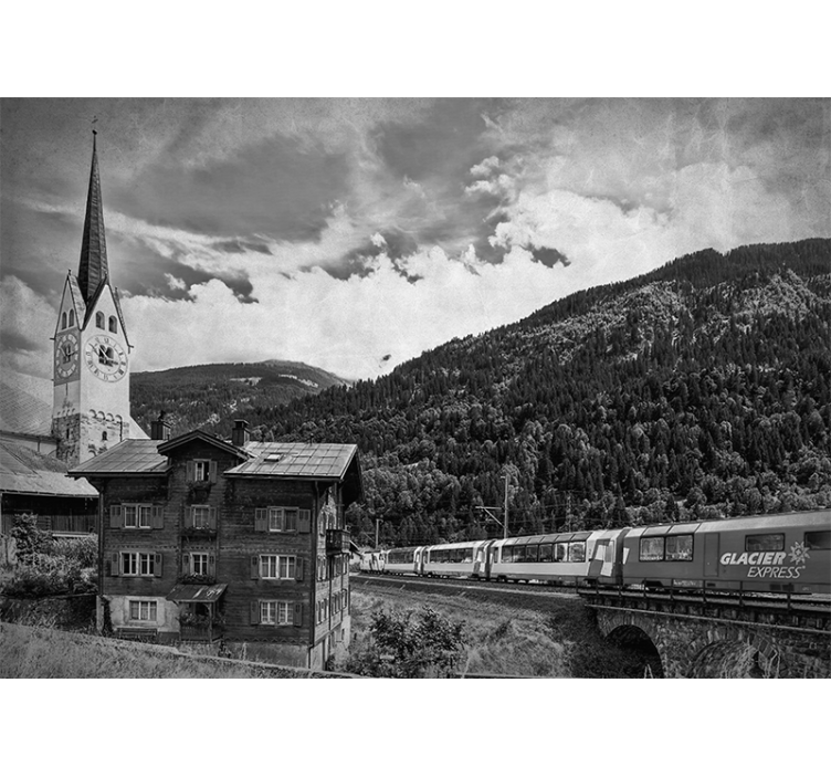Store enrouleur bureau train traversant un village forêt - TenStickers
