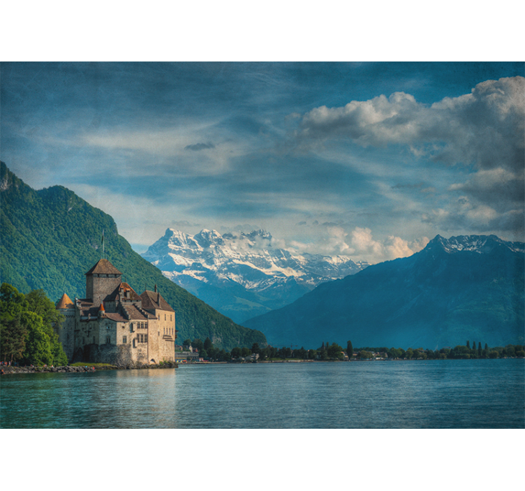 Store enrouleur bureau château au lac et montagnes - TenStickers