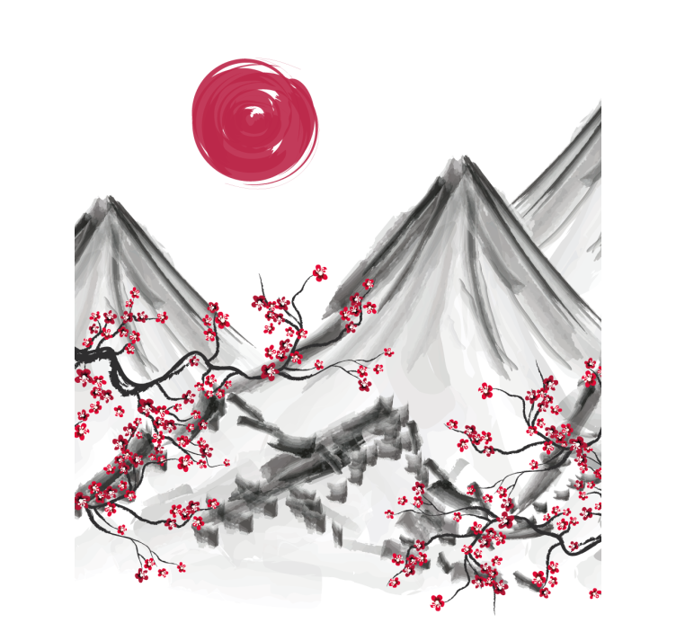 Store enrouleur salon motif soleil rouge style japonais - TenStickers