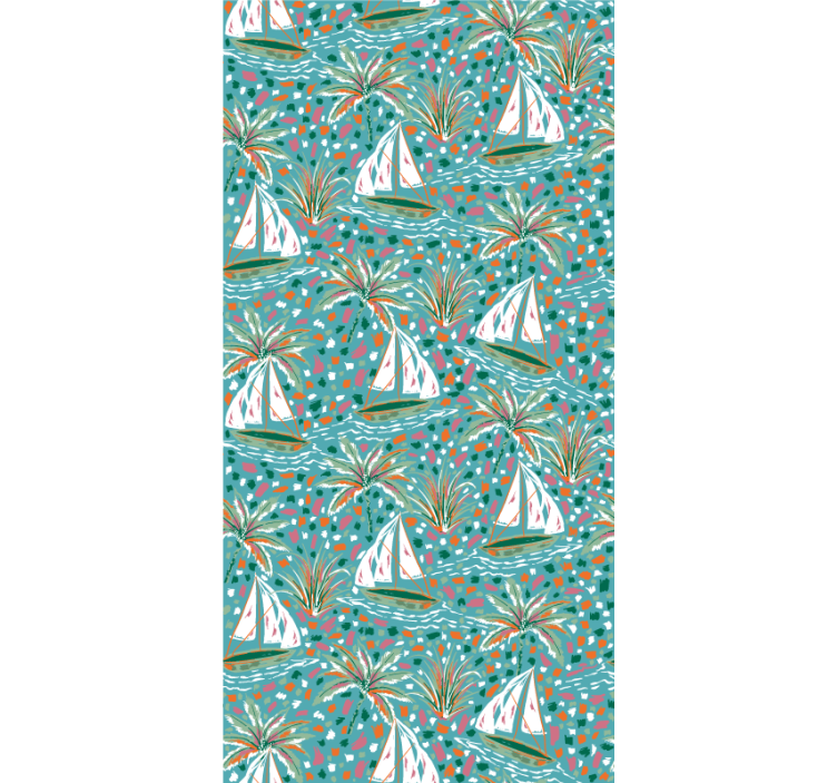 Store enrouleur motif fleur bateaux à voile et palmiers - TenStickers