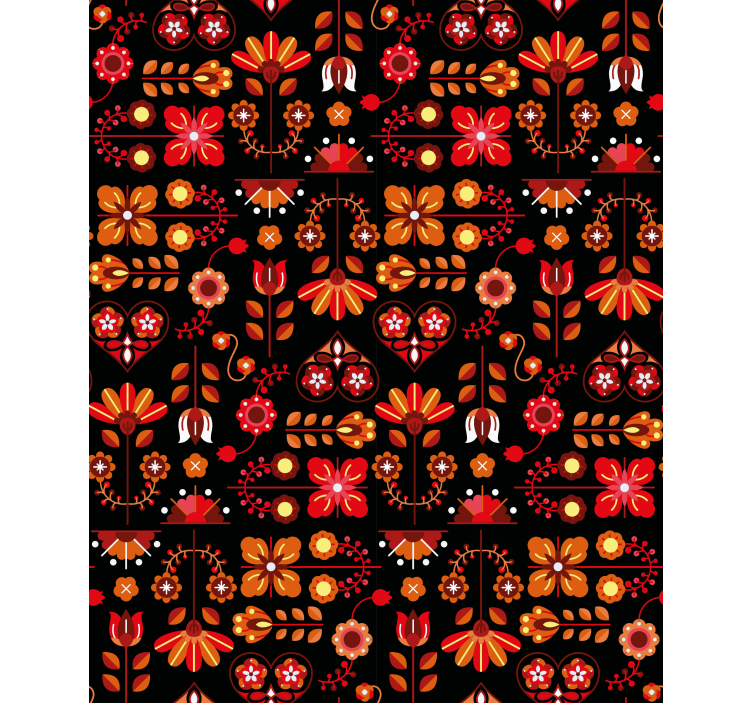 Store enrouleur motif fleur art populaire orange - TenStickers