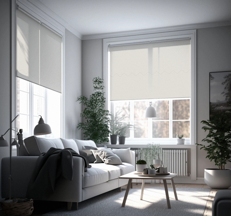 Stores enrouleur salon rustique lignes en zigzags grises - TenStickers