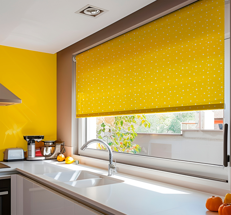 Store enrouleur cuisine jaune motif de cercles - TenStickers