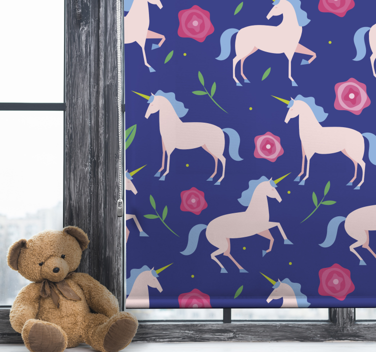 Store enrouleur pour chambre enfant licornes et fleurs - TenStickers