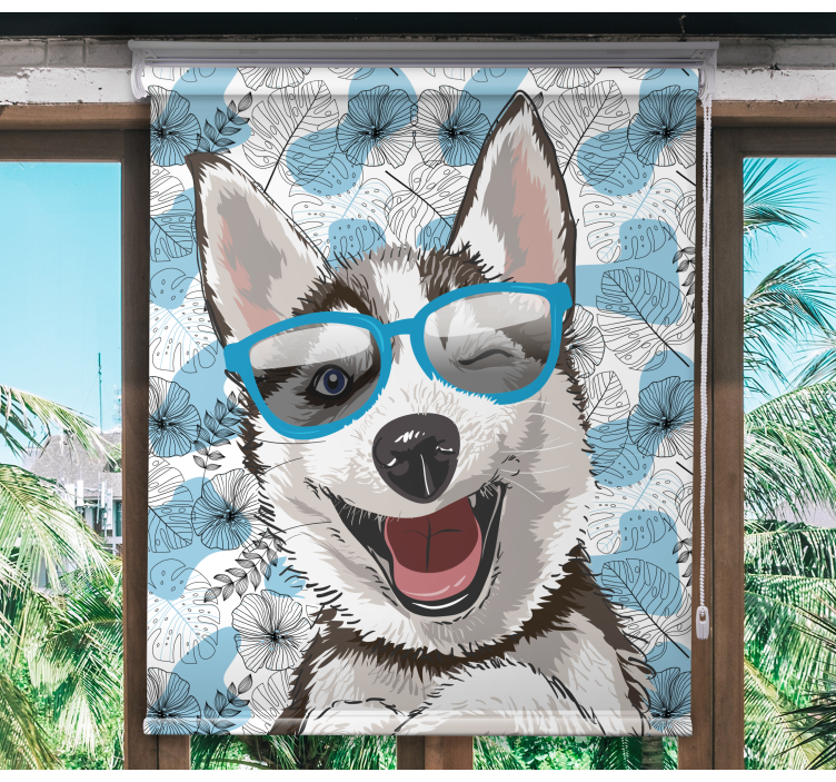 Store enrouleur animaux chien souriant avec des lunettes - TenStickers
