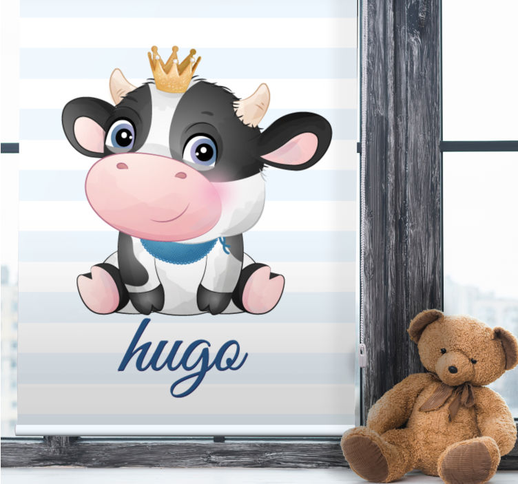 Store enrouleur pour chambre enfant vache couronnée avec nom - TenStickers