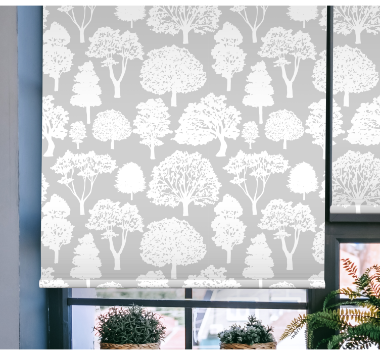 Store enrouleur arbre silhouettes grises et blanches - TenStickers