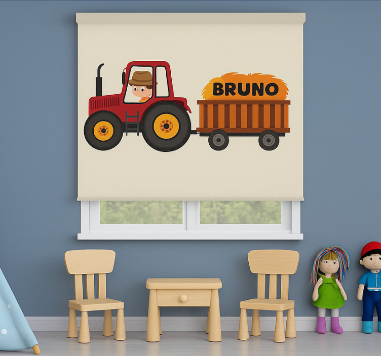 Store enrouleurchambre enfant tracteur avec prénom - TenStickers