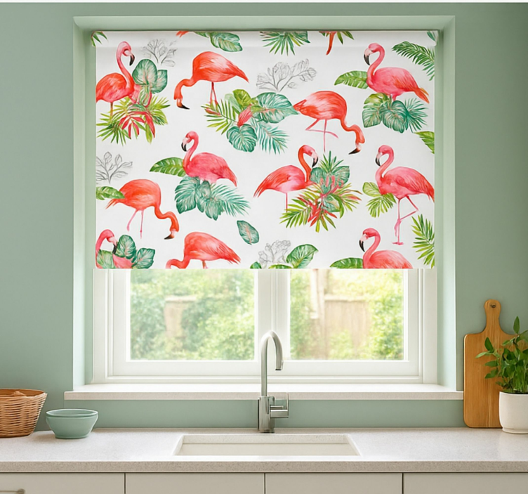 Store enrouleur cuisine motif tropical de flamants roses - TenStickers