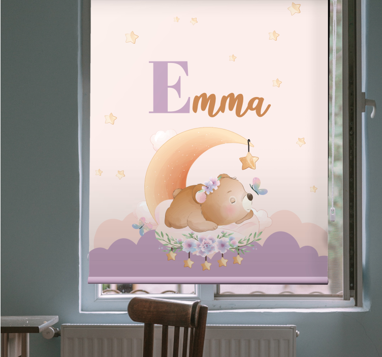 Store enrouleur pour chambre enfant ours endormi avec nom - TenStickers