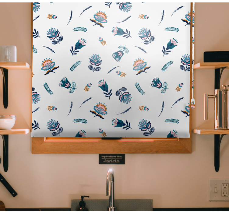 Store enrouleur floral motif art populaire bleu - TenStickers