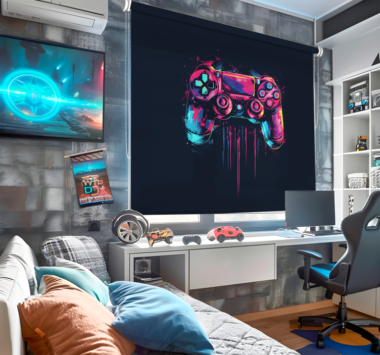 Store enrouleur gamer manette peinture bleu et rose - TenStickers