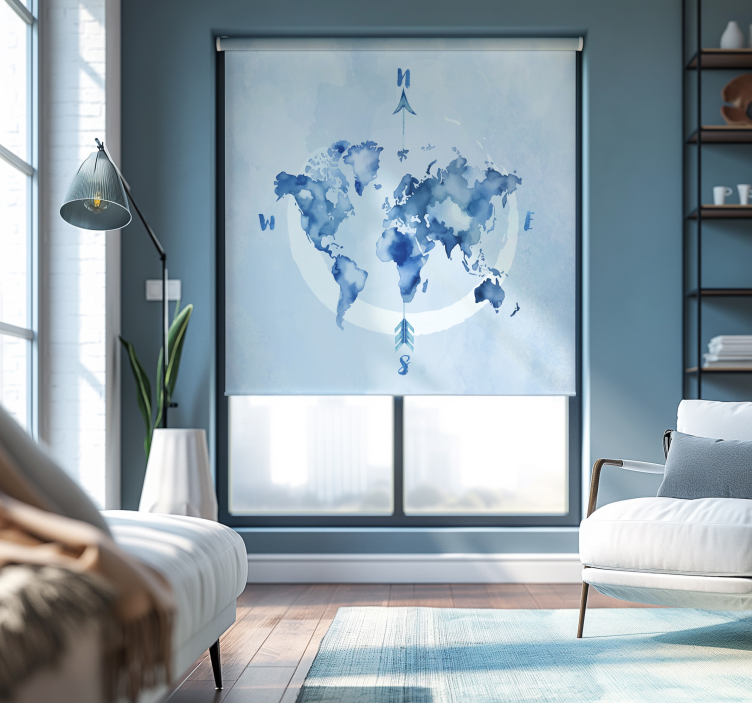 Store enrouleur carte du monde planisphère bleu aquarelle - TenStickers