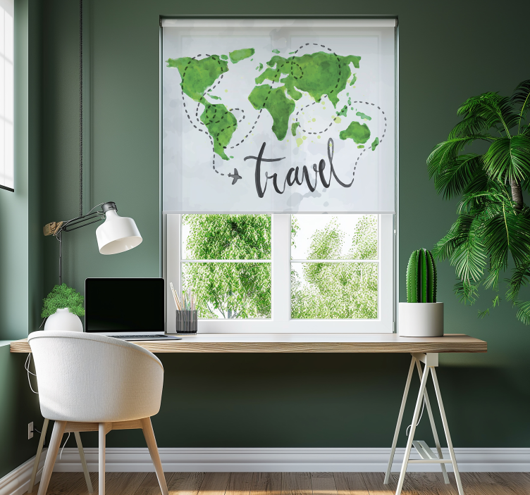 Store enrouleur carte du monde voyage aquarelle - TenStickers