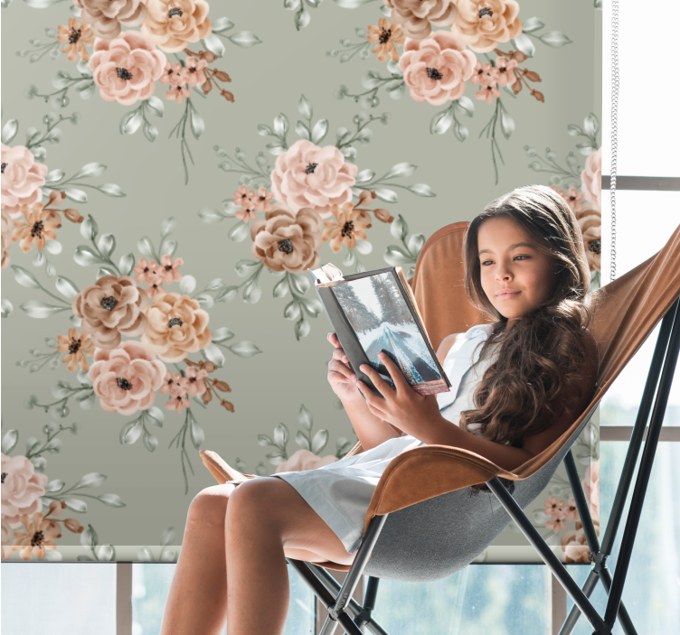 Store enrouleur motif fleur belle composition beige - TenStickers