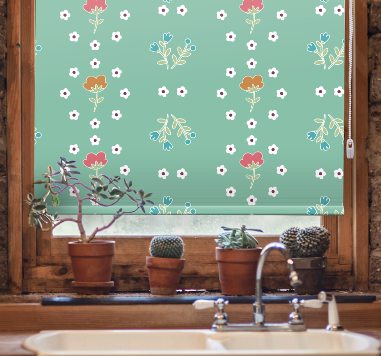 Store enrouleur floral composition thème turquoise - TenStickers