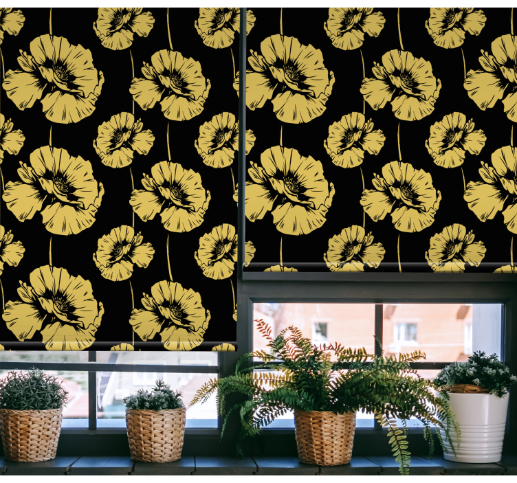 Store enrouleur motif fleur design jaune et noir - TenStickers