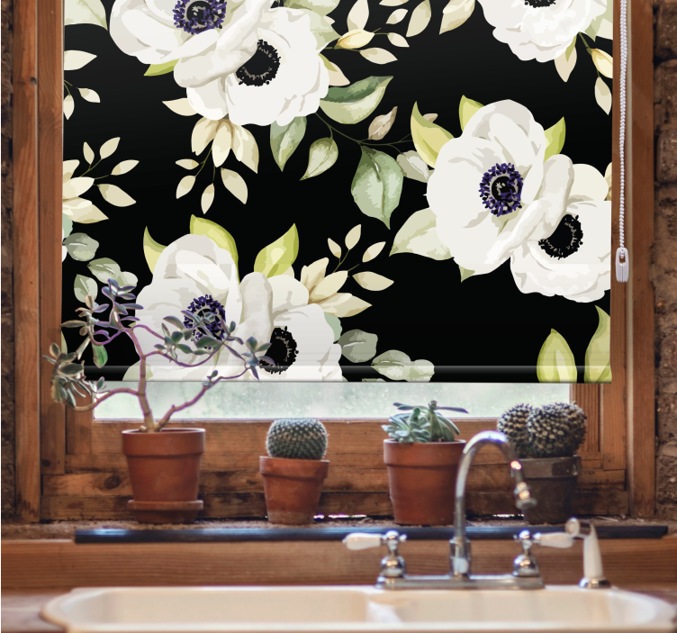 Store enrouleur motif fleur fleurs blanches élégantes - TenStickers
