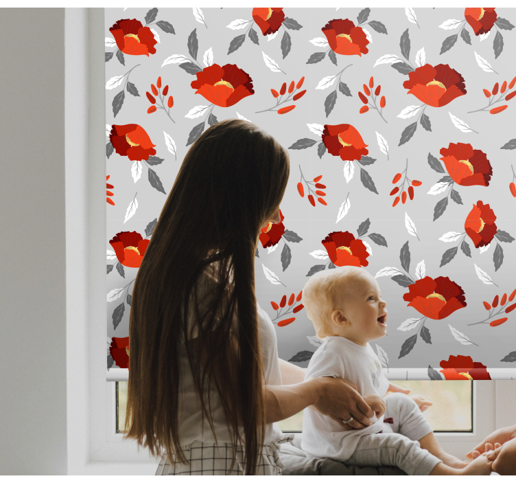 Store enrouleur floral motif rouge et gris - TenStickers