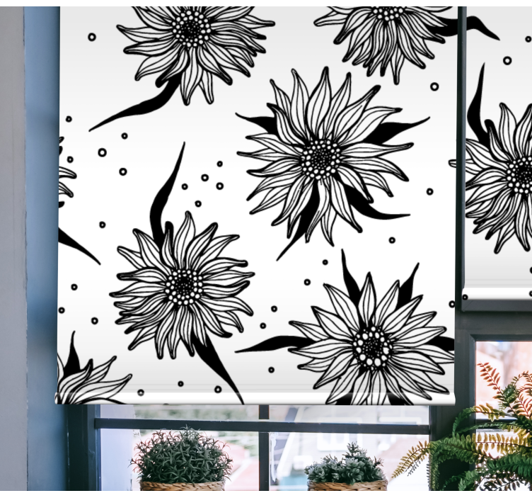 Store enrouleur motif fleur tournesols noirs et blancs - TenStickers
