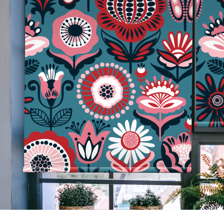 Store enrouleur floral motif rétro folk - TenStickers