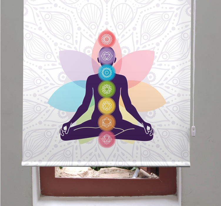 Store enrouleur motif zen figure méditant avec chakras - TenStickers