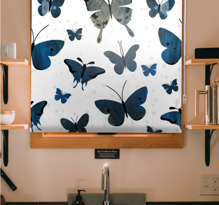 Store enrouleur papillon inspiration motif bleu et beige - TenStickers