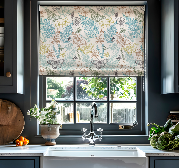 Store enrouleur cuisine papillons floraux - TenStickers