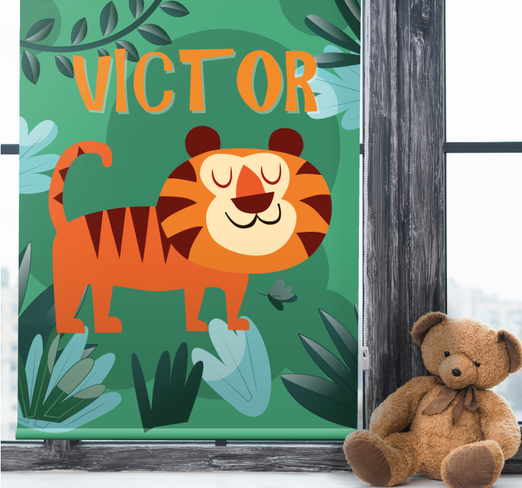 Store enrouleur pour chambre enfant tigre heureux avec nom - TenStickers
