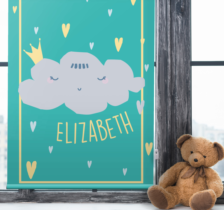 Store enrouleur chambre bébé nuage gris couronné avec nom - TenStickers