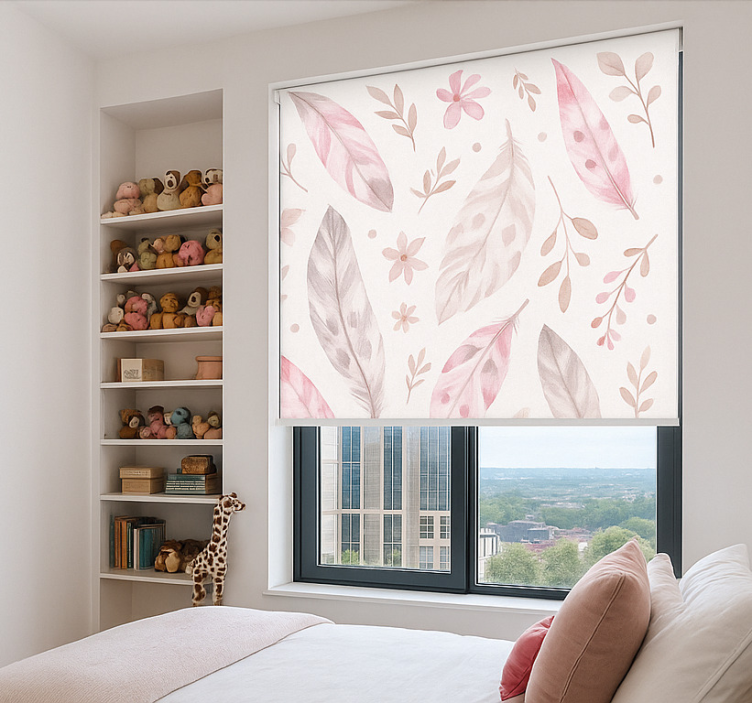 Store enrouleur pour chambre ado plumes roses - TenStickers