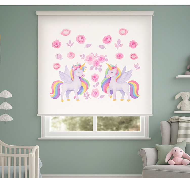 Store enrouleur pour chambre enfant licorne rose et fleurs - TenStickers