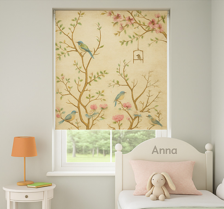 Store enrouleur pour chambre enfant oiseaux fleurs branches - TenStickers