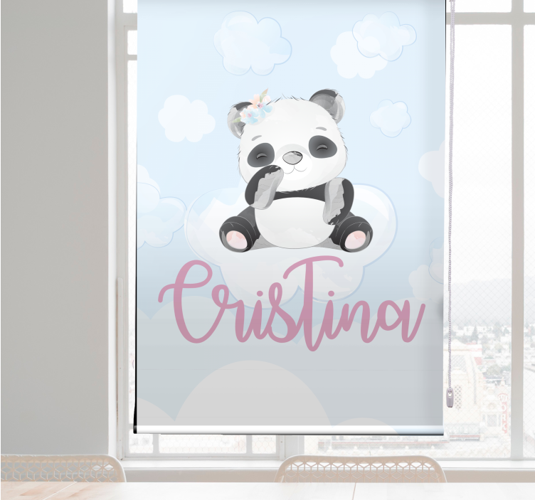 Store enrouleur pour chambre enfant panda assis avec nom - TenStickers