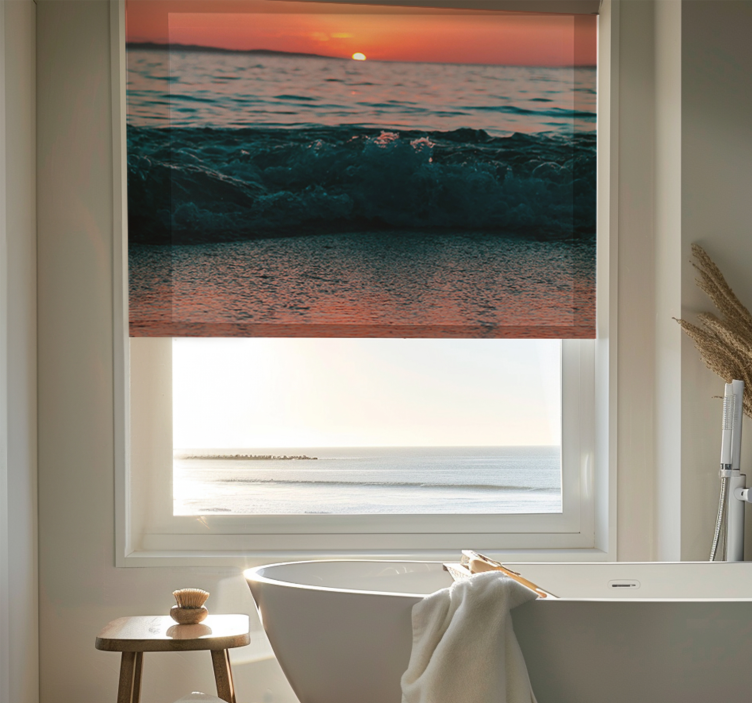 Store enrouleur salle de bain coucher de soleil sur plage - TenStickers